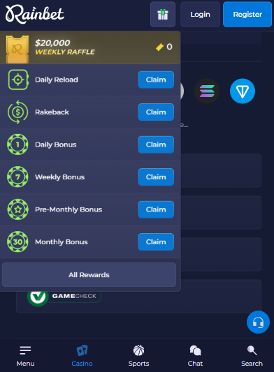 Bono de bienvenida y recompensas en Rainbet