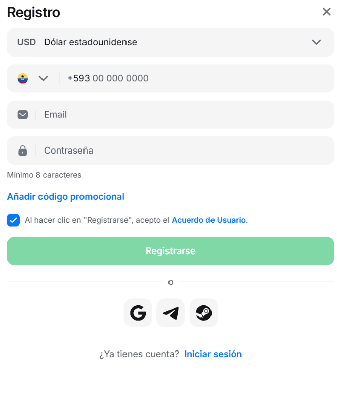 Registro en 1win Ecuador