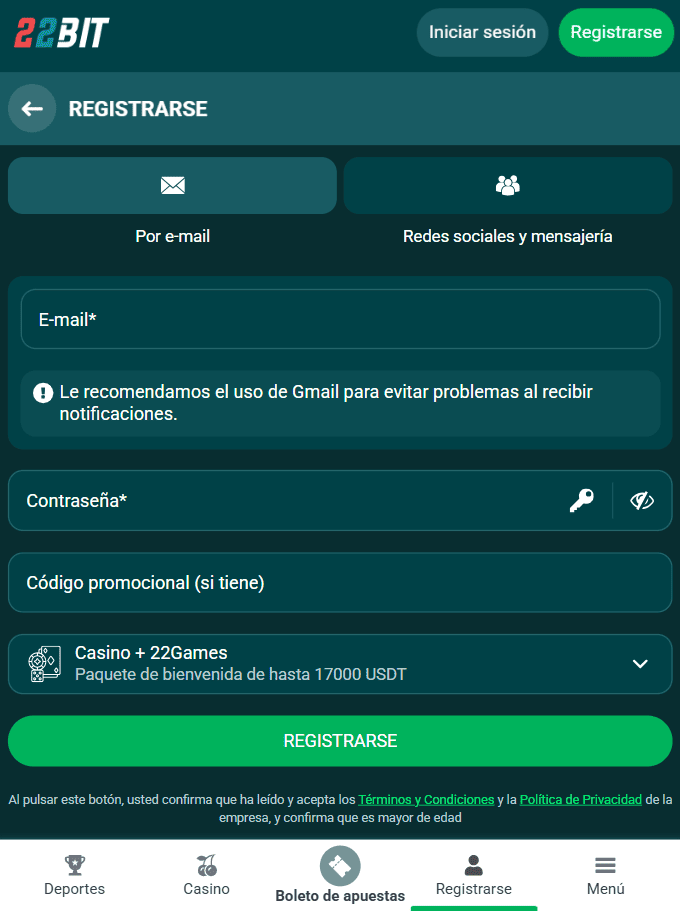 Registro en 22BIT desde Ecuador